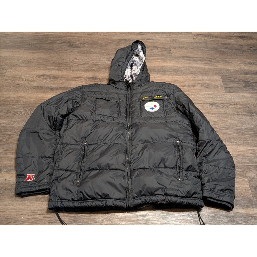 NFL Pro Line Pittsburgh Steelers Puffer Jacket Mens XL Black READ